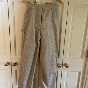 NWT Topshop- Beige Tan Subtle Floral Print Pants Straight Leg Carpenter Jean